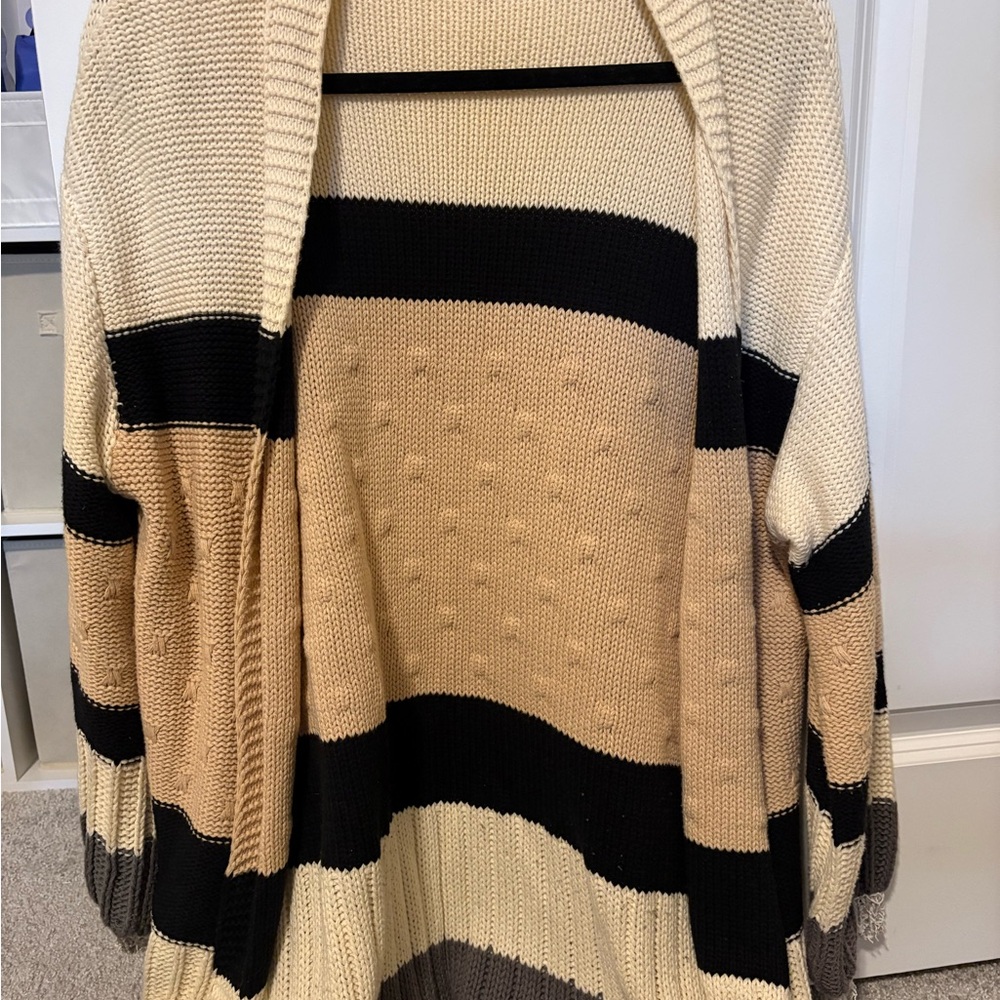 Pink Lily Beige and Black Striped Cardigan